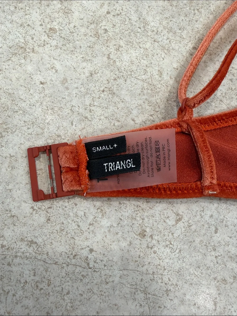 TRIANGLE SWIMWEAR RUST ORANGE VELVET CROP BIKINI SWIMSUIT TOP SMALL+. BOTTOM XS